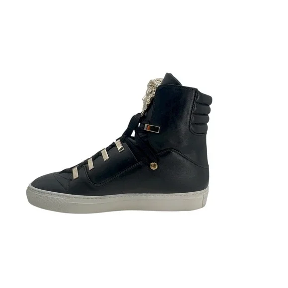 Versace Medusa‎ High Top Sneakers Black Gold Leather Made in Italy Size 40